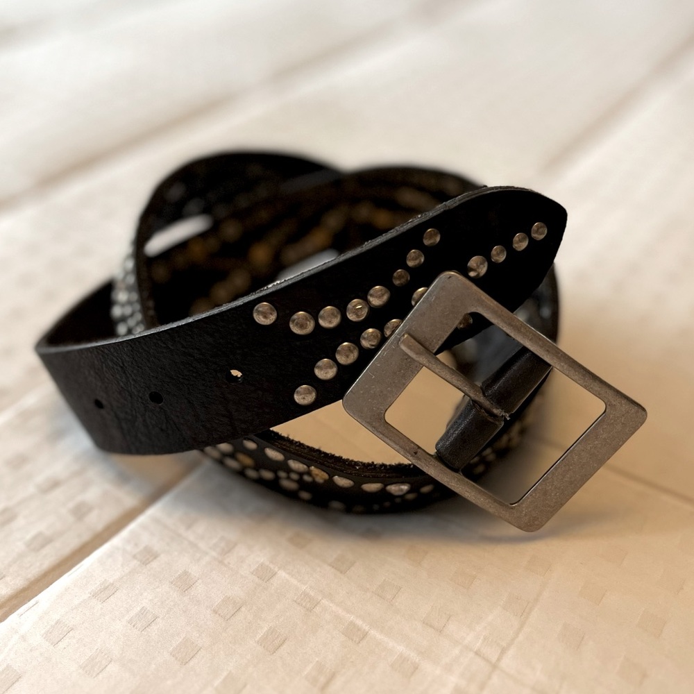 SOLD 💟 Free People Leather Embellished Studded Belt OS Black - Picture 1 of 10